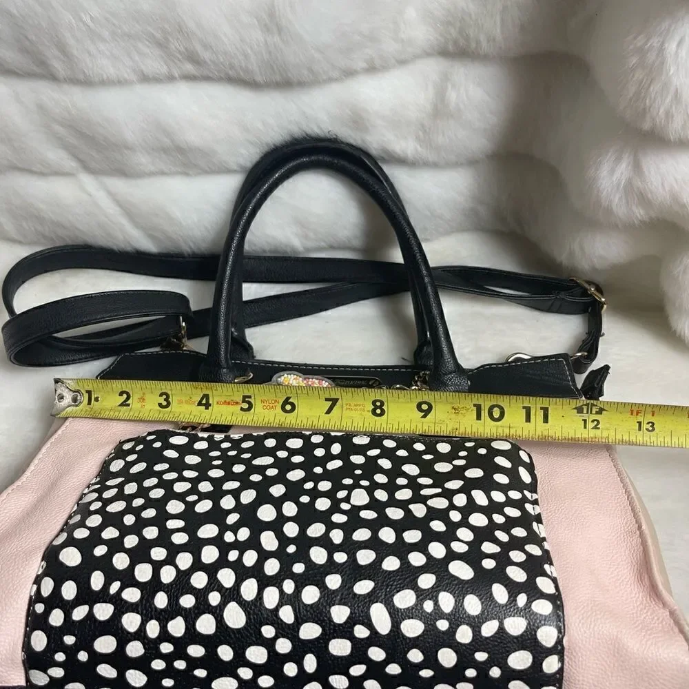 Betsey Johnson vegan leather pink & beige with black & white pocket,black straps